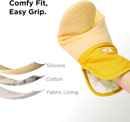 UltraShield Silicone Oven Mitts, Yellow | Heat Resistant, Non-Slip Surface, Waterproof, Flexible, Durable