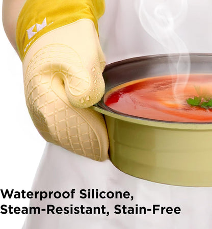 UltraShield Silicone Oven Mitts, Yellow | Heat Resistant, Non-Slip Surface, Waterproof, Flexible, Durable