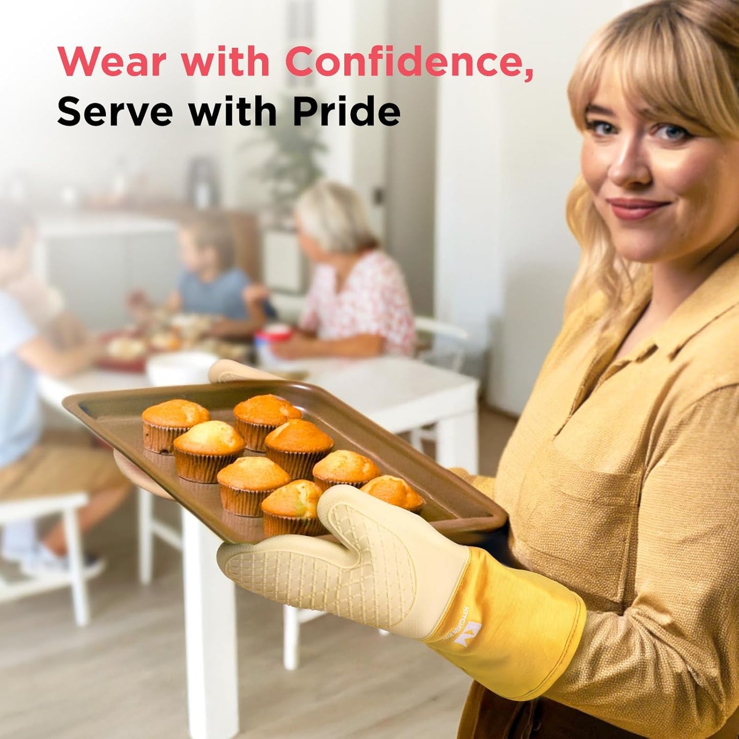 UltraShield Silicone Oven Mitts, Yellow | Heat Resistant, Non-Slip Surface, Waterproof, Flexible, Durable