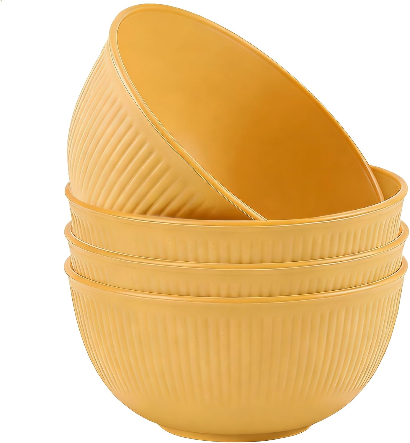 Unbreakable Wheat Straw Cereal Bowls, 24 oz Reusable Lightweight Bow Set of 4, Microwave & Dishwasher Safe Soup and Salad Bowls for Snack Rice Noodles, BPA Free (Yellow)