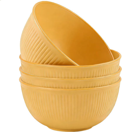 Unbreakable Wheat Straw Cereal Bowls, 24 oz Reusable Lightweight Bow Set of 4, Microwave & Dishwasher Safe Soup and Salad Bowls for Snack Rice Noodles, BPA Free (Yellow)