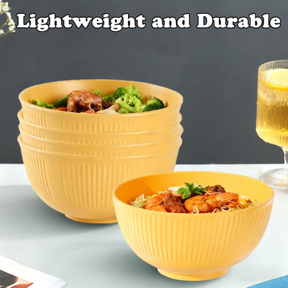 Unbreakable Wheat Straw Cereal Bowls, 24 oz Reusable Lightweight Bow Set of 4, Microwave & Dishwasher Safe Soup and Salad Bowls for Snack Rice Noodles, BPA Free (Yellow)