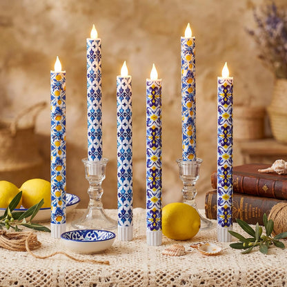 6 Pcs Amalfi Coast Party Decorations Mediterranean Flameless Candles LED 11 Inch Capri Lemon Table Candles Decor for Mediterranean Italian Summer Wedding Gifts Home Decor