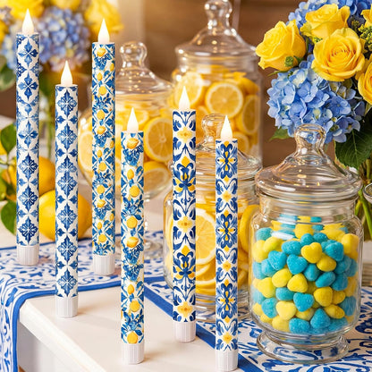 6 Pcs Amalfi Coast Party Decorations Mediterranean Flameless Candles LED 11 Inch Capri Lemon Table Candles Decor for Mediterranean Italian Summer Wedding Gifts Home Decor