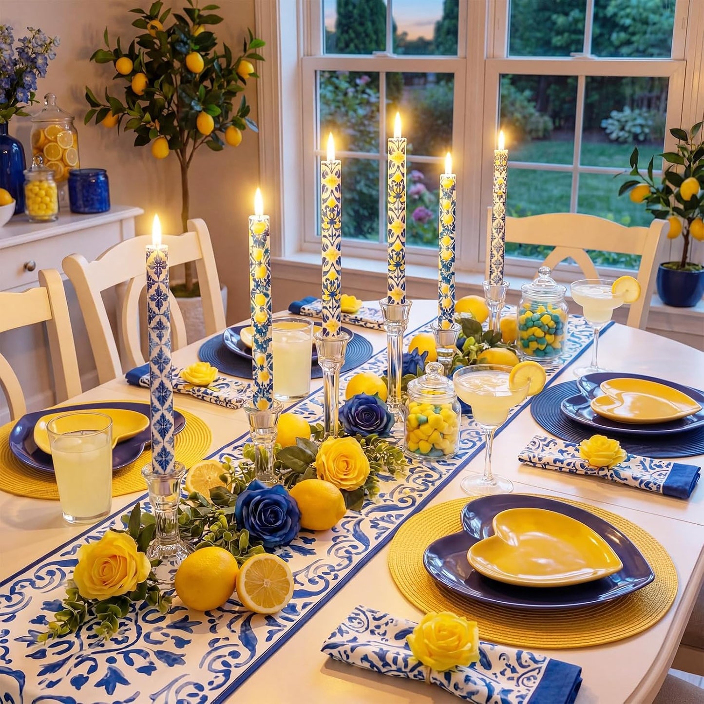 6 Pcs Amalfi Coast Party Decorations Mediterranean Flameless Candles LED 11 Inch Capri Lemon Table Candles Decor for Mediterranean Italian Summer Wedding Gifts Home Decor