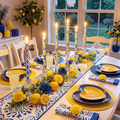 6 Pcs Amalfi Coast Party Decorations Mediterranean Flameless Candles LED 11 Inch Capri Lemon Table Candles Decor for Mediterranean Italian Summer Wedding Gifts Home Decor