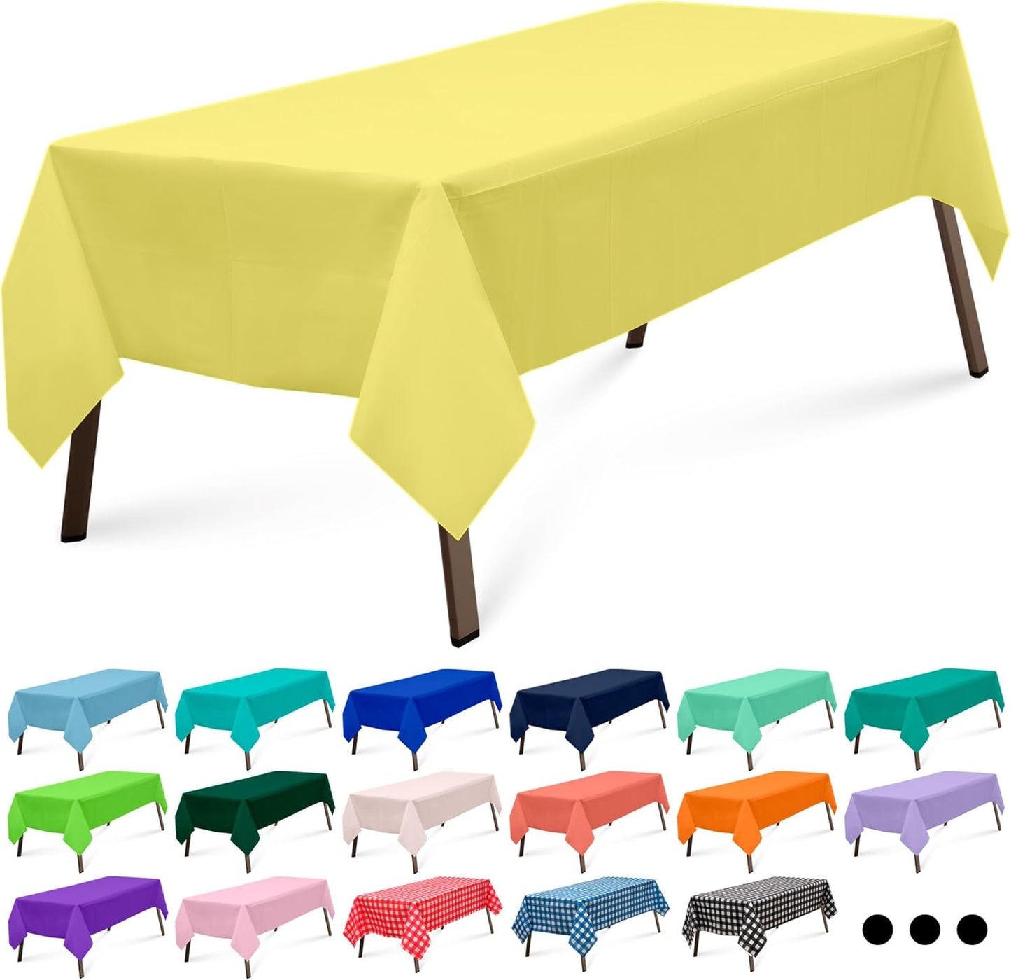 Light Yellow 3 Pack Rectangle Plastic Tablecloth 54 x 108 Inches Premium Pastel Yellow Decorative Table Cover for Baby Shower, Birthday, Wedding, Indoor and Outdoor use