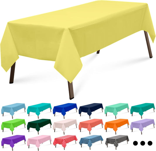 Light Yellow 3 Pack Rectangle Plastic Tablecloth 54 x 108 Inches Premium Pastel Yellow Decorative Table Cover for Baby Shower, Birthday, Wedding, Indoor and Outdoor use
