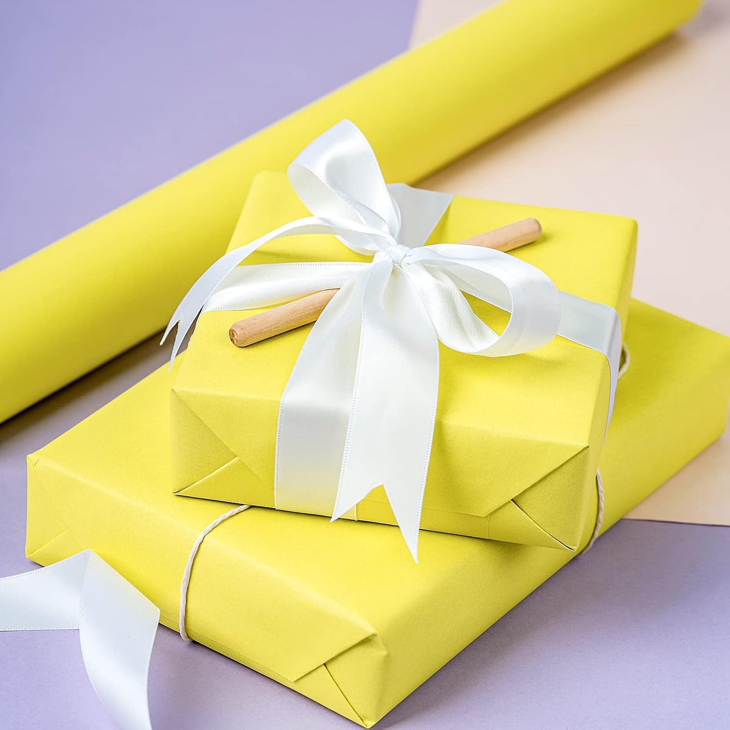 Lemon Wrapping Paper Roll - Fluorescent Neon Yellow Solid Color Paper for Birthday, Valentine's, Mother's Day, Holiday - 17 inches x 32.8 Feet (47.23 sq.ft.)