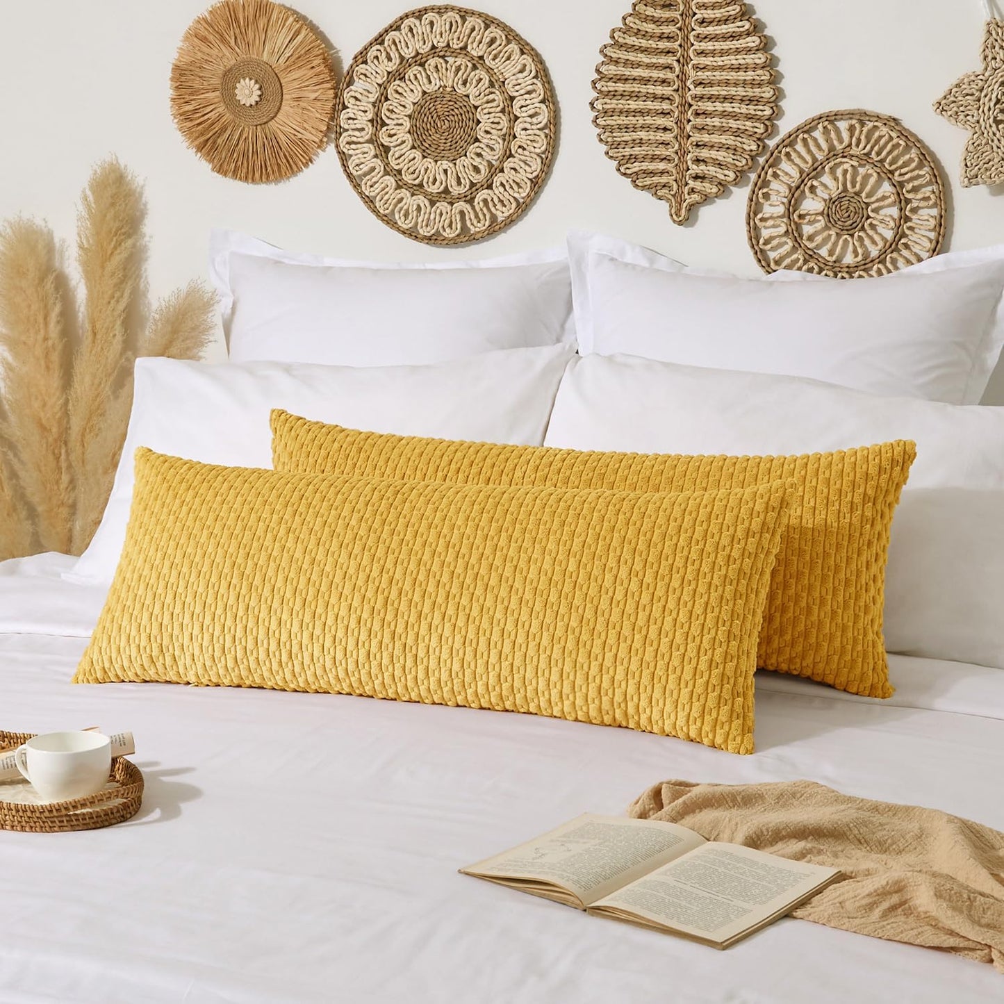 Soft Corduroy 20"x54" Pillow Cover 1 Pack, Mustard Yellow | Boho Stripe Plush Corduroy Decorative Oblong Cushion Cover Modern Farmhouse Home Decor for Sofa Couch Bed Chair