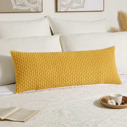 Soft Corduroy 20"x54" Pillow Cover 1 Pack, Mustard Yellow | Boho Stripe Plush Corduroy Decorative Oblong Cushion Cover Modern Farmhouse Home Decor for Sofa Couch Bed Chair
