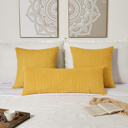 Soft Corduroy 20"x54" Pillow Cover 1 Pack, Mustard Yellow | Boho Stripe Plush Corduroy Decorative Oblong Cushion Cover Modern Farmhouse Home Decor for Sofa Couch Bed Chair