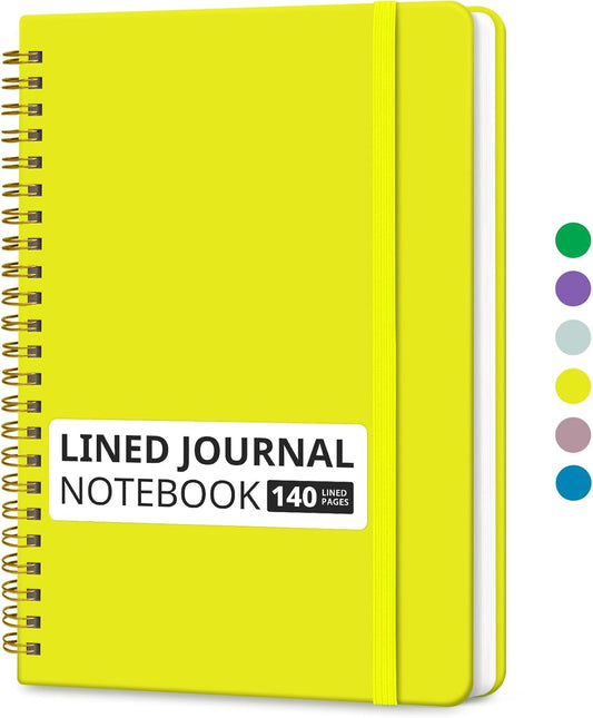 Lined Spiral Journal Notebook for Women & Men, 140 Pages, College Ruled Hardcover Notebook for Work & Note Taking, Journals for Writing, A5(5.7" x 7.9") – Lemon Yellow