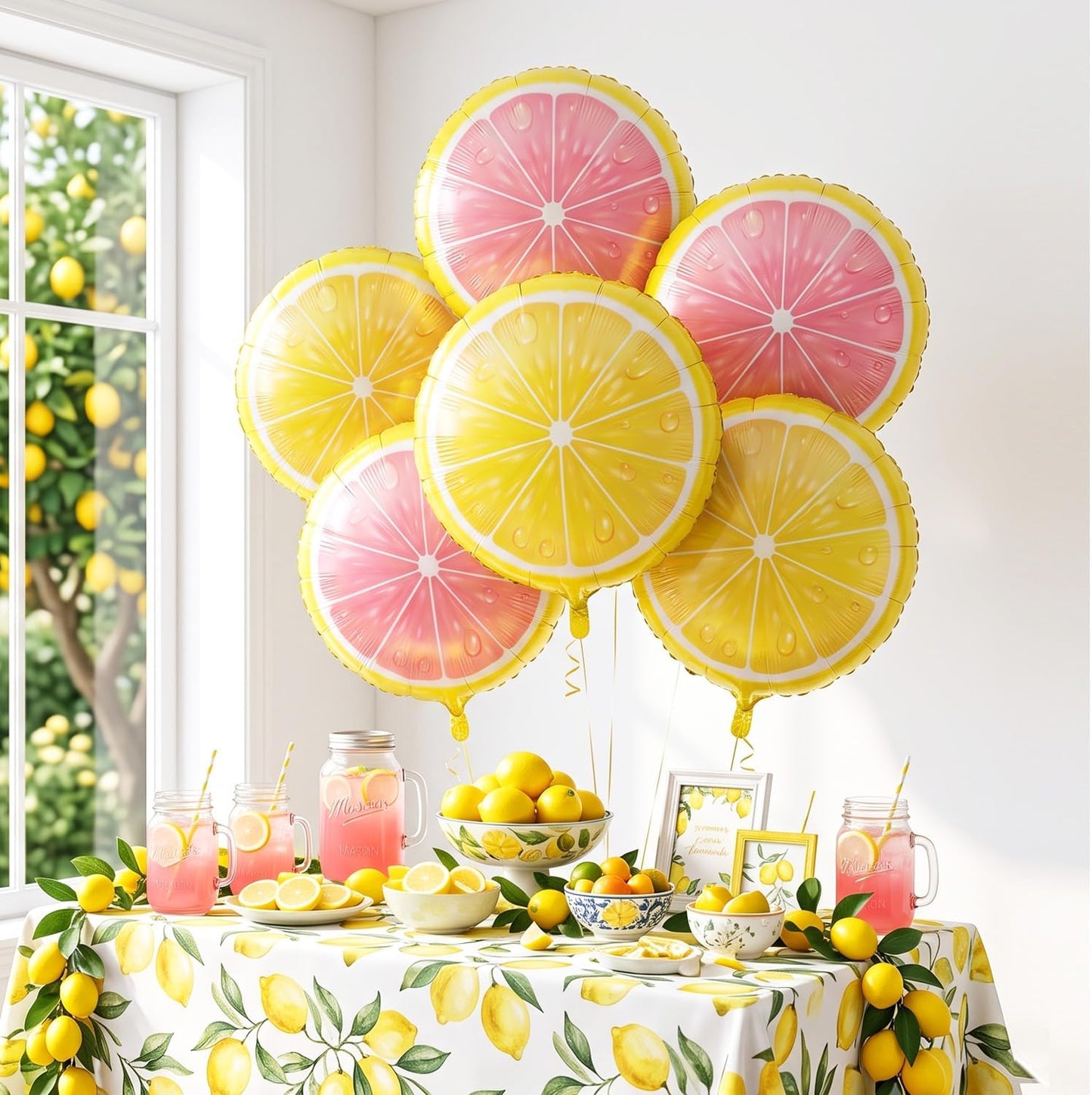 6 Pack Lemon and Pink Lemon Foil Balloons, Lemonade Party Decorations for Pink Lemonade, Main Squeeze, Freshly 16, Freshly Twenty One, Lemon Birthday, Baby Shower, Balloon Arch Decor