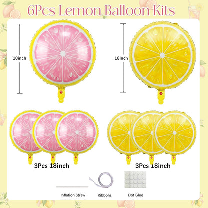 6 Pack Lemon and Pink Lemon Foil Balloons, Lemonade Party Decorations for Pink Lemonade, Main Squeeze, Freshly 16, Freshly Twenty One, Lemon Birthday, Baby Shower, Balloon Arch Decor