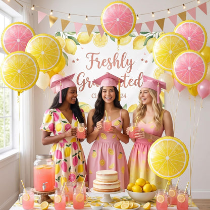 6 Pack Lemon and Pink Lemon Foil Balloons, Lemonade Party Decorations for Pink Lemonade, Main Squeeze, Freshly 16, Freshly Twenty One, Lemon Birthday, Baby Shower, Balloon Arch Decor
