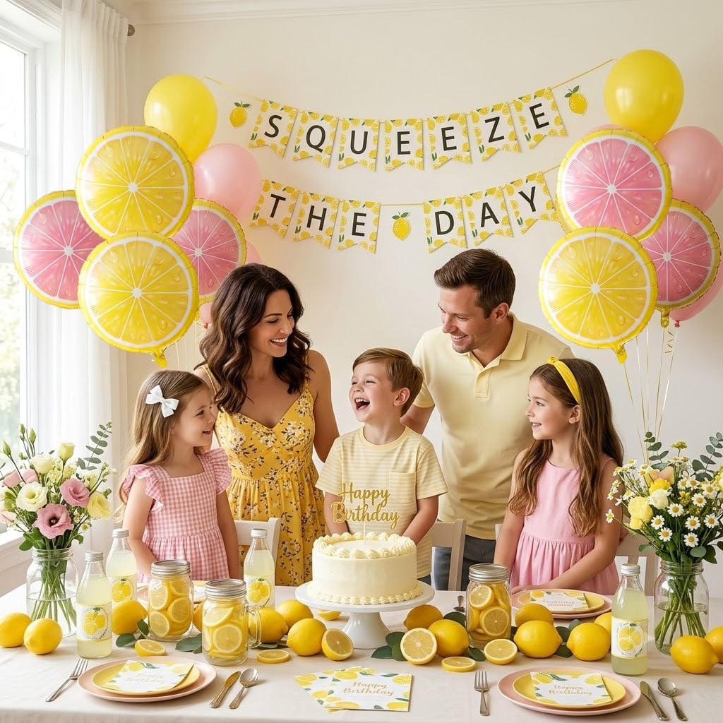 6 Pack Lemon and Pink Lemon Foil Balloons, Lemonade Party Decorations for Pink Lemonade, Main Squeeze, Freshly 16, Freshly Twenty One, Lemon Birthday, Baby Shower, Balloon Arch Decor