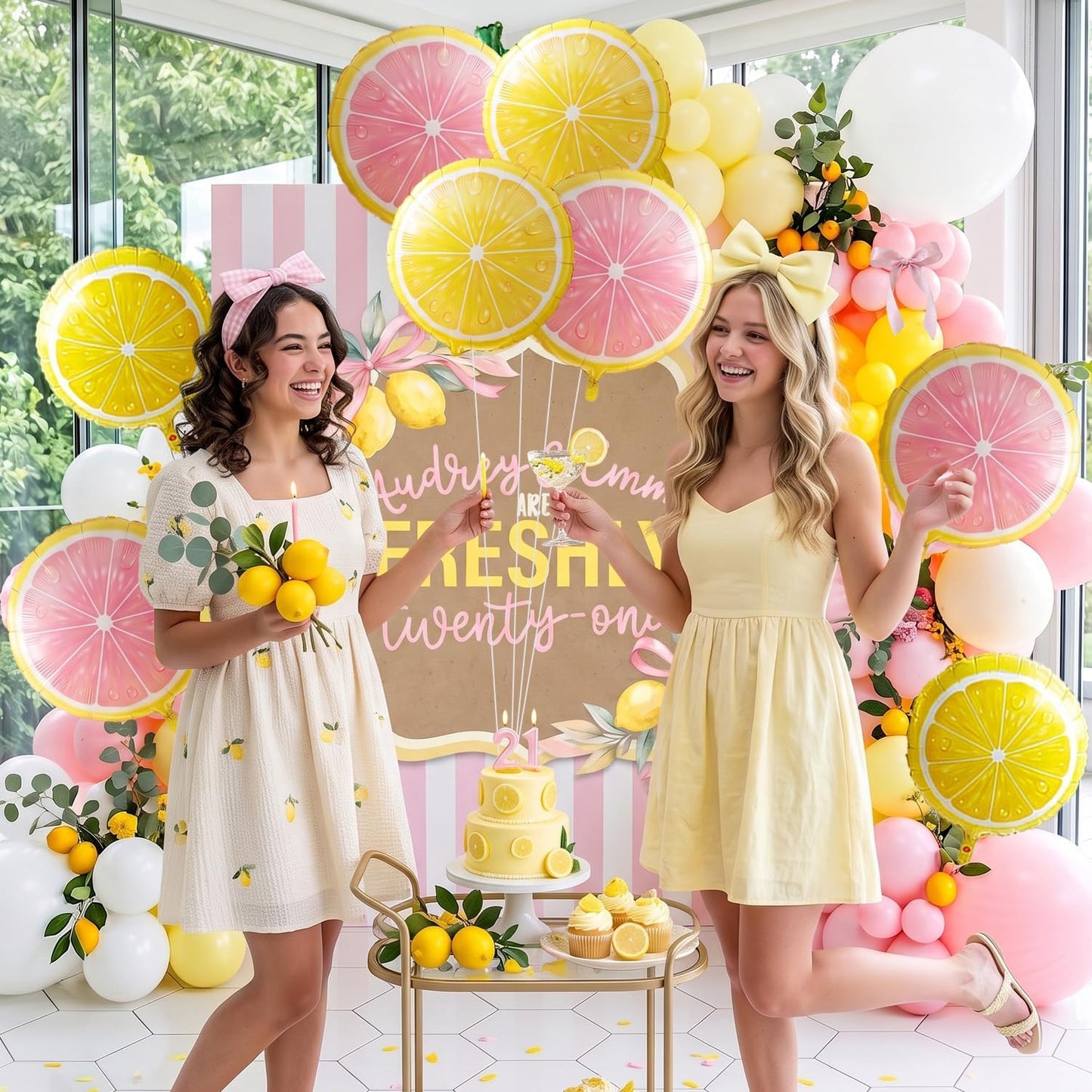 6 Pack Lemon and Pink Lemon Foil Balloons, Lemonade Party Decorations for Pink Lemonade, Main Squeeze, Freshly 16, Freshly Twenty One, Lemon Birthday, Baby Shower, Balloon Arch Decor