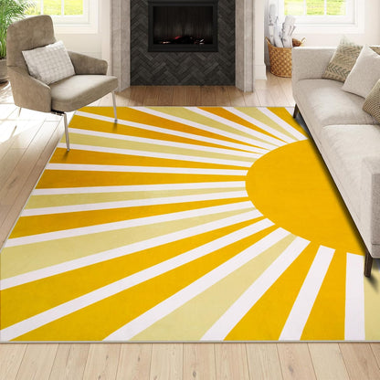 8 x 10 Area Rugs for Living Room - Soft Cute Rugs for Bedroom 8x10 Non-Slip Low-Pile Large Nursery Rug, Boho Rainbow Sun Print Indoor Floor Carpet Rugs for Office Classroom (8'x10', Yellow)