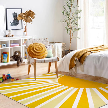 8 x 10 Area Rugs for Living Room - Soft Cute Rugs for Bedroom 8x10 Non-Slip Low-Pile Large Nursery Rug, Boho Rainbow Sun Print Indoor Floor Carpet Rugs for Office Classroom (8'x10', Yellow)