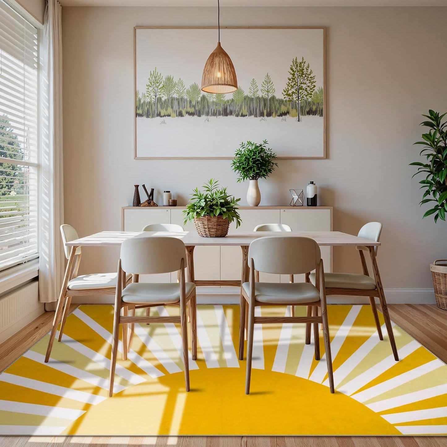 8 x 10 Area Rugs for Living Room - Soft Cute Rugs for Bedroom 8x10 Non-Slip Low-Pile Large Nursery Rug, Boho Rainbow Sun Print Indoor Floor Carpet Rugs for Office Classroom (8'x10', Yellow)