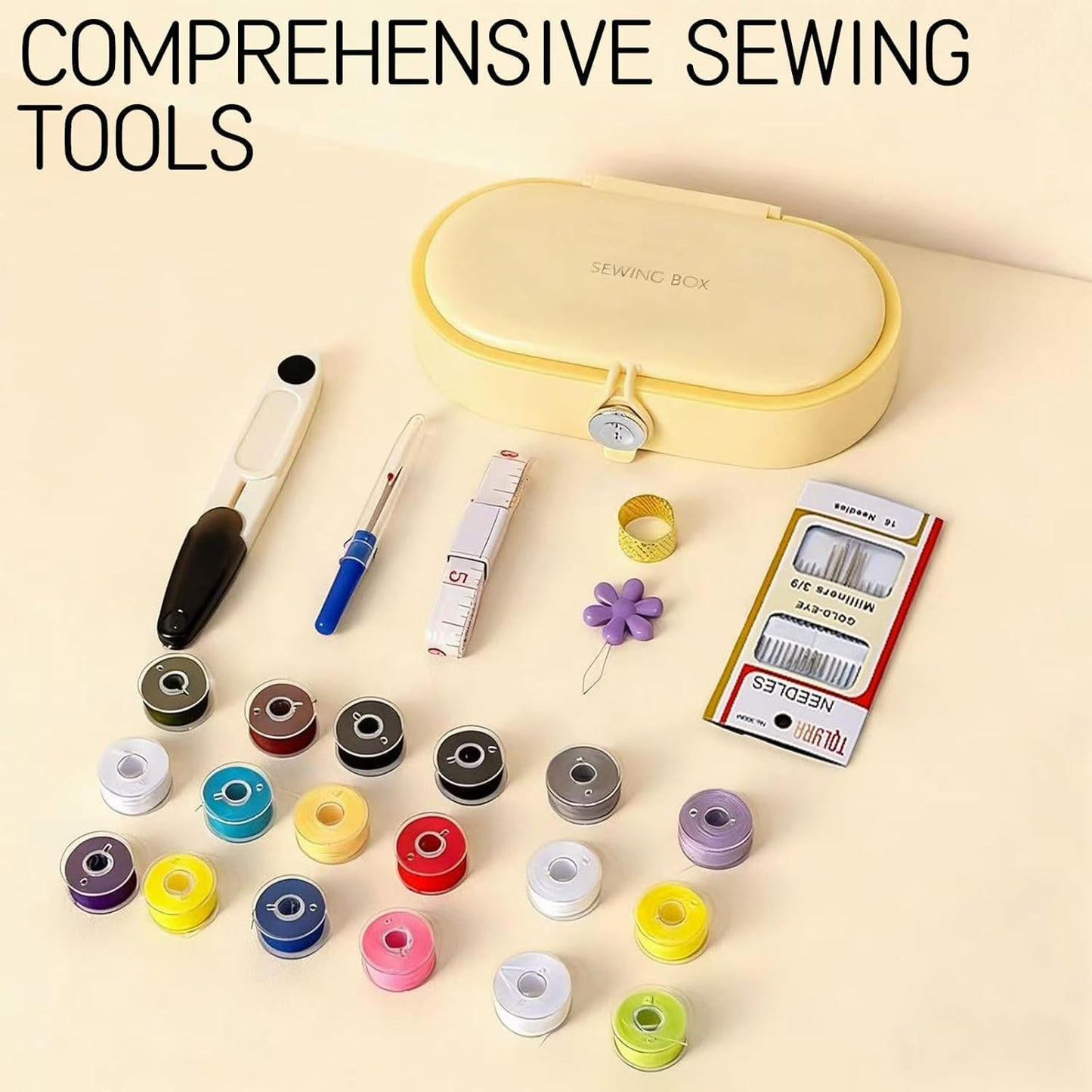 Yellow Sewing Project Kit, 135 Pcs Family Sewing Supplies Repair Kit Traveler Sewing Kit Sewing Thread Accessories DIY Sewing Supplies Organizer (Yellow)