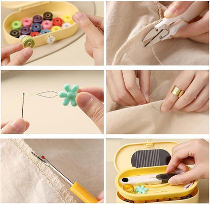 Yellow Sewing Project Kit, 135 Pcs Family Sewing Supplies Repair Kit Traveler Sewing Kit Sewing Thread Accessories DIY Sewing Supplies Organizer (Yellow)