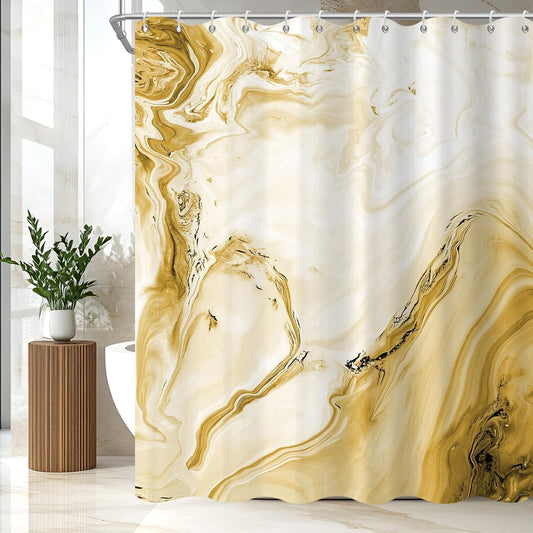 Yellow Marble Shower Curtain, Waterproof Shower Curtain for Bathroom Modern Abstract Art Faux Stone Pattern Bathroom Bathtub Home Decor with Hooks, Machine Washable, 72x72 Inch