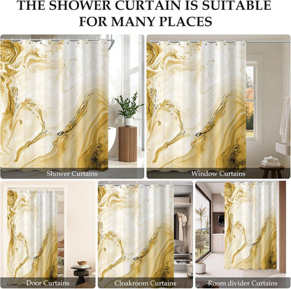 Yellow Marble Shower Curtain, Waterproof Shower Curtain for Bathroom Modern Abstract Art Faux Stone Pattern Bathroom Bathtub Home Decor with Hooks, Machine Washable, 72x72 Inch