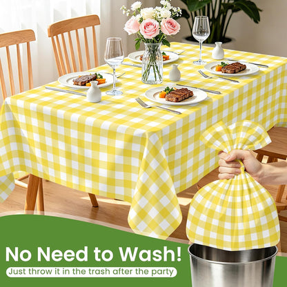 3 Pack Yellow and White Checkered Tablecloth, Yellow Plastic Table Cloths for Parties Disposable, 54 x 108 inch Waterproof Yellow Gingham Camping Tablecloth for Birthday, Party, Picnic, School