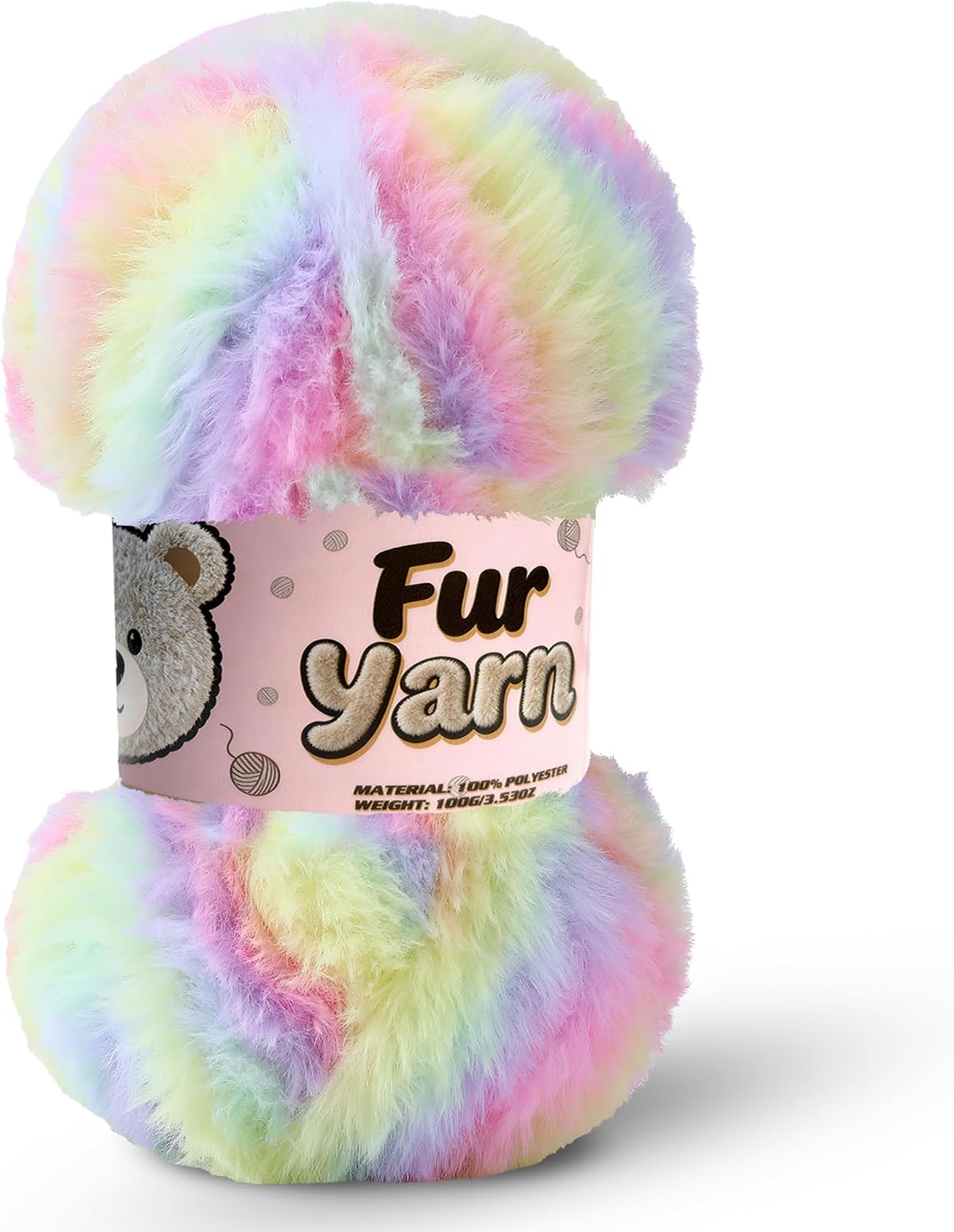 1 Skeins Faux Fur Yarn Soft Fluffy for Crocheting - Chunky Fuzzy Yarn for Crochet Amigurumi, Blankets, Scarves and Sweaters - Each 3.5 oz/100 g, 71 yds/65 m (1, Colorful Yellow+Pink+Purple)