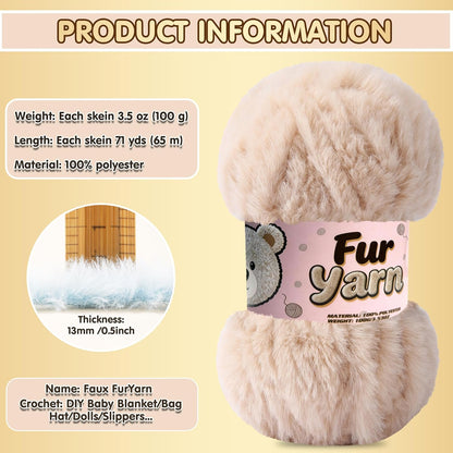 1 Skeins Faux Fur Yarn Soft Fluffy for Crocheting - Chunky Fuzzy Yarn for Crochet Amigurumi, Blankets, Scarves and Sweaters - Each 3.5 oz/100 g, 71 yds/65 m (1, Colorful Yellow+Pink+Purple)