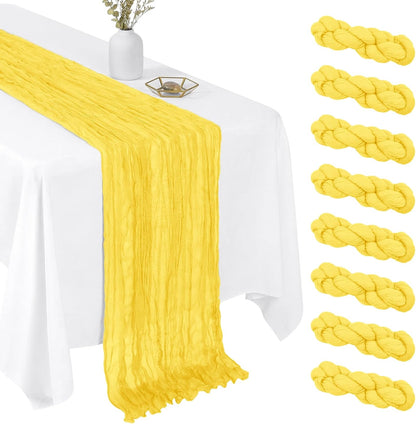 8 Pack Lemon Yellow 17 x 108 Inch Cheesecloth Table Runner - Boho Gauze Sheer Fabric for Wedding Baby Shower Party Home Decor