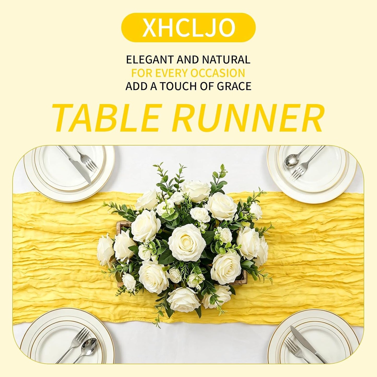8 Pack Lemon Yellow 17 x 108 Inch Cheesecloth Table Runner - Boho Gauze Sheer Fabric for Wedding Baby Shower Party Home Decor