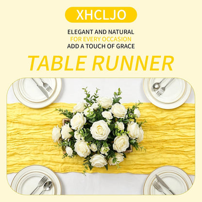 8 Pack Lemon Yellow 17 x 108 Inch Cheesecloth Table Runner - Boho Gauze Sheer Fabric for Wedding Baby Shower Party Home Decor