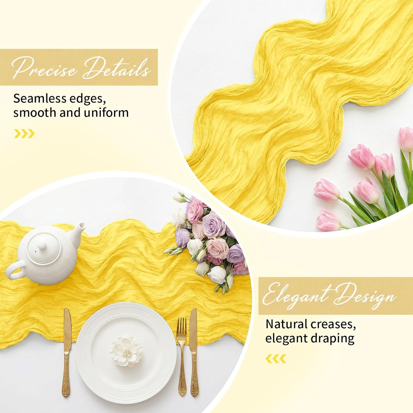 8 Pack Lemon Yellow 17 x 108 Inch Cheesecloth Table Runner - Boho Gauze Sheer Fabric for Wedding Baby Shower Party Home Decor