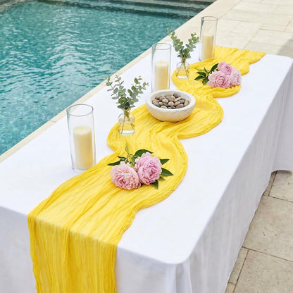 8 Pack Lemon Yellow 17 x 108 Inch Cheesecloth Table Runner - Boho Gauze Sheer Fabric for Wedding Baby Shower Party Home Decor