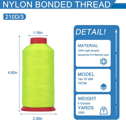 Heavy Duty Bonded Nylon 66 Sewing Thread 210D/3 T70#69 1500 Yards for Canvas Furniture Upholstery Leather Goods Automotive Leather Footwear Outdoors (4195-Neon Yellow)