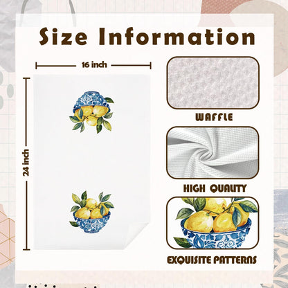 Chinoiserie Lemon Kitchen Towels, Blue and White Porcelain Lemon Dish Tea Towels for Kitchen, Grandmillennial Lemons Fruit Tree Decorative Hand Towel for Bathroom Decor, 16x24 Inch Set of 2