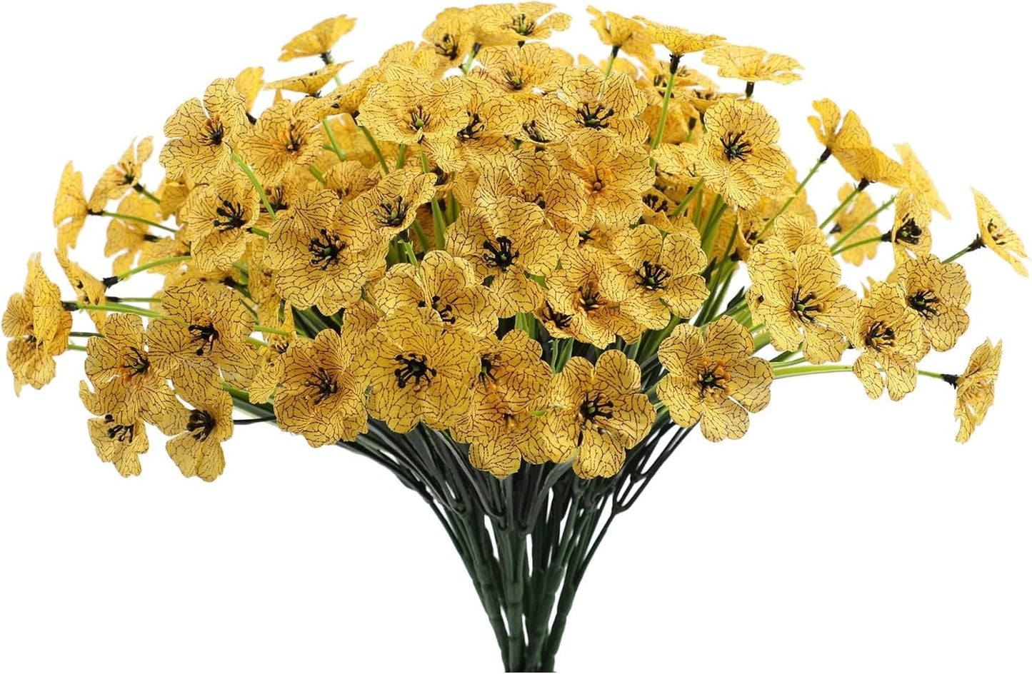 12 Bundles Yellow Artificial Flowers Faux Floral, No Fade Faux Flowers Fake Plastic Plants for Decoration Hanging Planters Indoor Outside Garden Porch Window Box