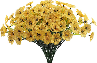 12 Bundles Yellow Artificial Flowers Faux Floral, No Fade Faux Flowers Fake Plastic Plants for Decoration Hanging Planters Indoor Outside Garden Porch Window Box
