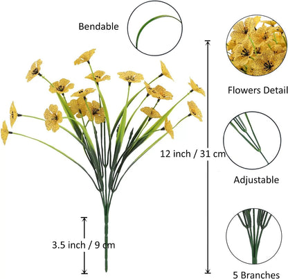 12 Bundles Yellow Artificial Flowers Faux Floral, No Fade Faux Flowers Fake Plastic Plants for Decoration Hanging Planters Indoor Outside Garden Porch Window Box