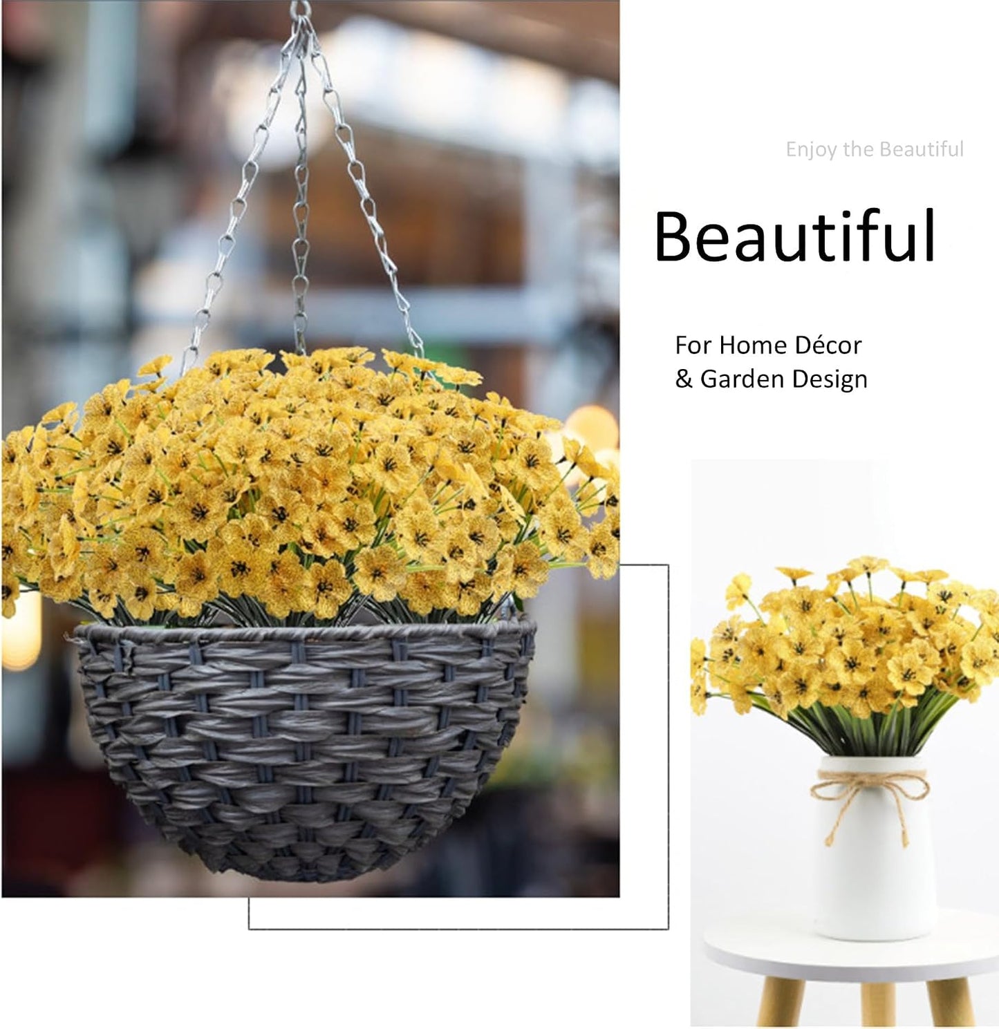 12 Bundles Yellow Artificial Flowers Faux Floral, No Fade Faux Flowers Fake Plastic Plants for Decoration Hanging Planters Indoor Outside Garden Porch Window Box