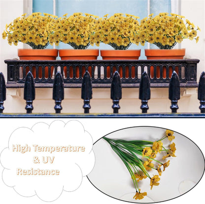 12 Bundles Yellow Artificial Flowers Faux Floral, No Fade Faux Flowers Fake Plastic Plants for Decoration Hanging Planters Indoor Outside Garden Porch Window Box