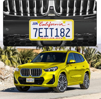 4 Holes Stainless Steel License Plate Frames, 2 PCS Car Licence Plate Covers, Automotive Exterior Accessories Slim Design with Bolts Washer Caps for US Vehicles, Yellow