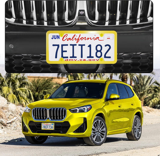 4 Holes Stainless Steel License Plate Frames, 2 PCS Car Licence Plate Covers, Automotive Exterior Accessories Slim Design with Bolts Washer Caps for US Vehicles, Yellow