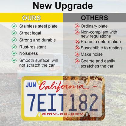 4 Holes Stainless Steel License Plate Frames, 2 PCS Car Licence Plate Covers, Automotive Exterior Accessories Slim Design with Bolts Washer Caps for US Vehicles, Yellow