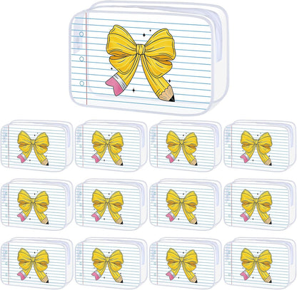12 Pcs Back to School Gift Teacher Bags Bulk Pencil Bow Notepad | Clear Makeup Bags with Zipper Waterproof Teacher Pouch First Day of School Gifts for Students Teachers Classroom Supplies