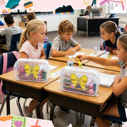 12 Pcs Back to School Gift Teacher Bags Bulk Pencil Bow Notepad | Clear Makeup Bags with Zipper Waterproof Teacher Pouch First Day of School Gifts for Students Teachers Classroom Supplies
