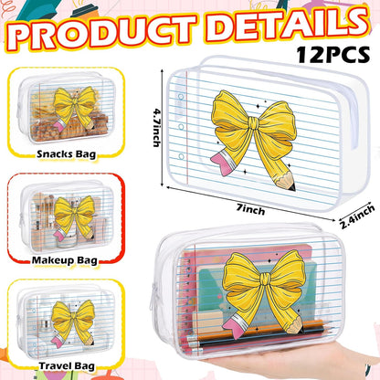 12 Pcs Back to School Gift Teacher Bags Bulk Pencil Bow Notepad | Clear Makeup Bags with Zipper Waterproof Teacher Pouch First Day of School Gifts for Students Teachers Classroom Supplies